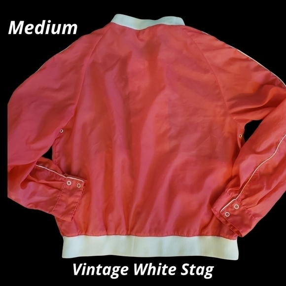 Vintage White Stag Windbreaker M Pink & White Unlined - Picture 2 of 14